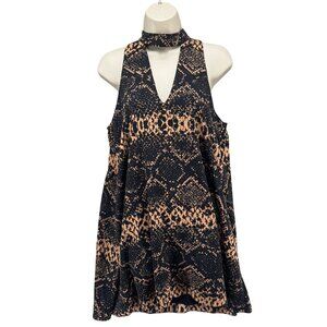 Amanda Uprichard Snake Mini Dress Brown Black Halter Sleeveless Size S